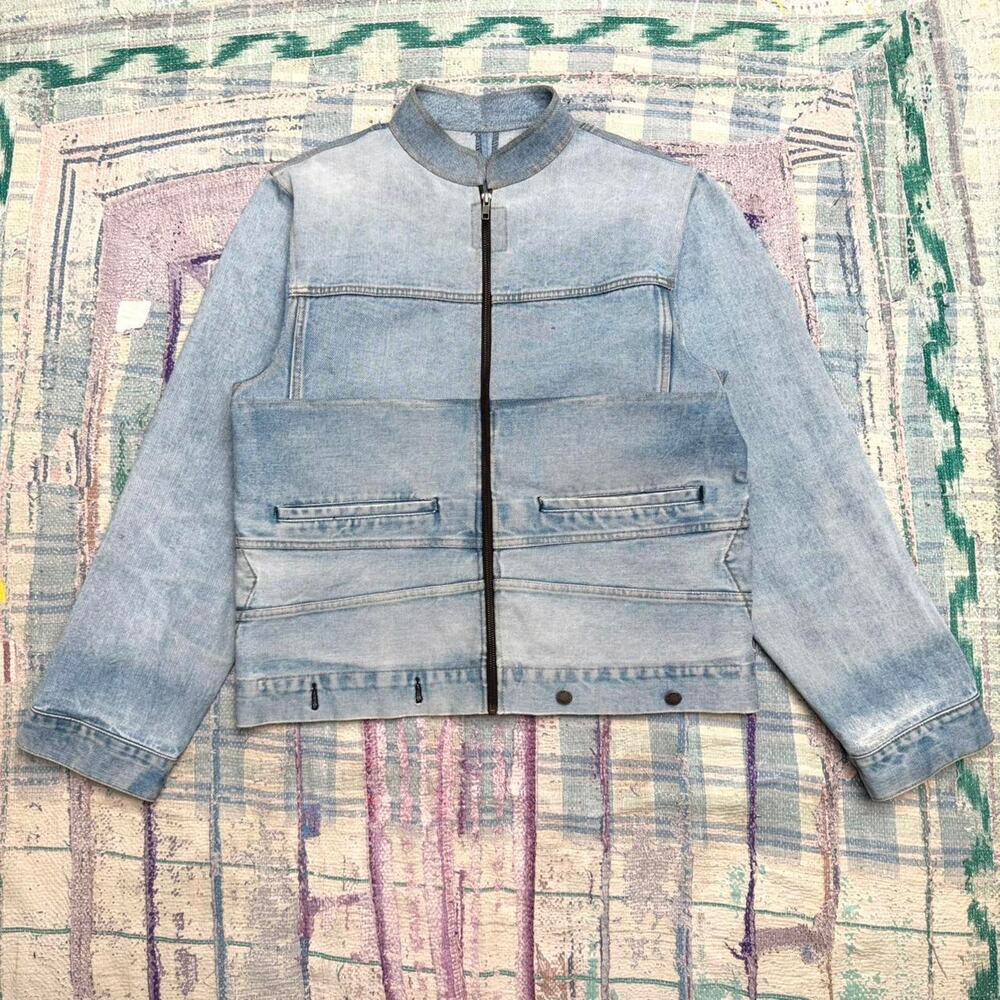 Custom Upcycled blue bomber denim jacket Medium